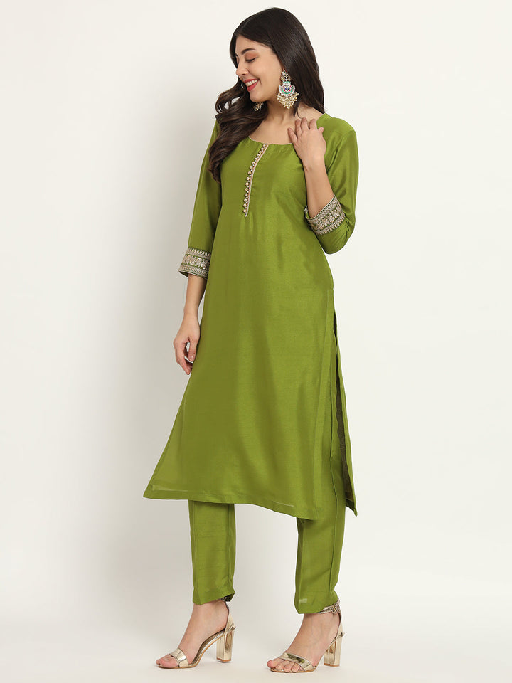 anokherang Combos Copy of Aqua Green Banarsi Straight Kurti with Straight Pants