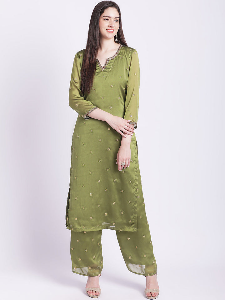 anokherang Combos Copy of Glam Green Embroidered Kurti with Straight Palazzo