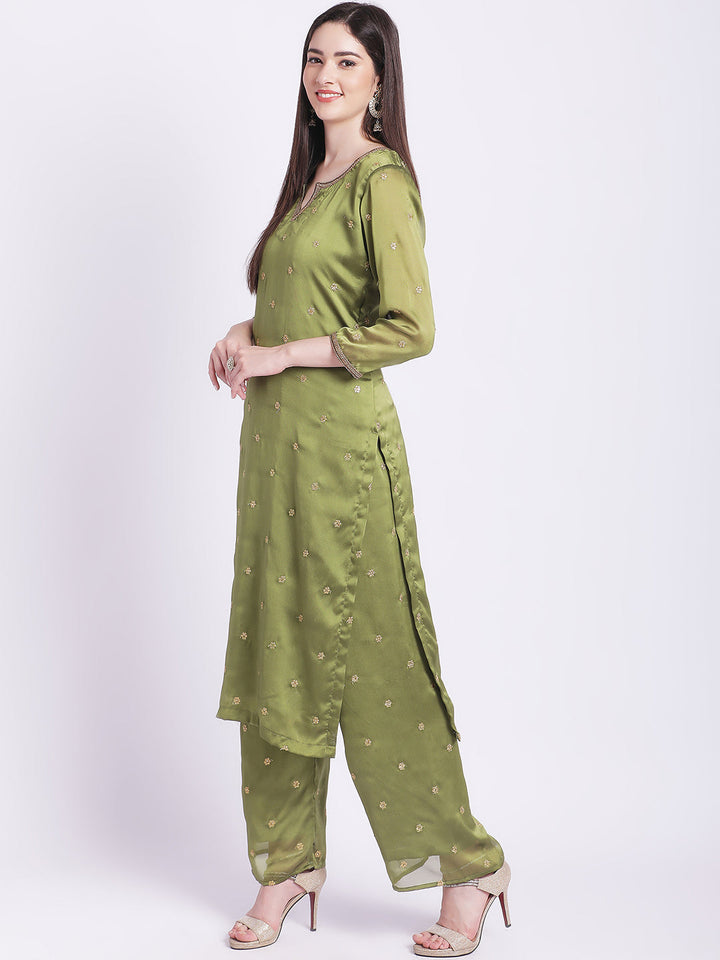 anokherang Combos Copy of Glam Green Embroidered Kurti with Straight Palazzo