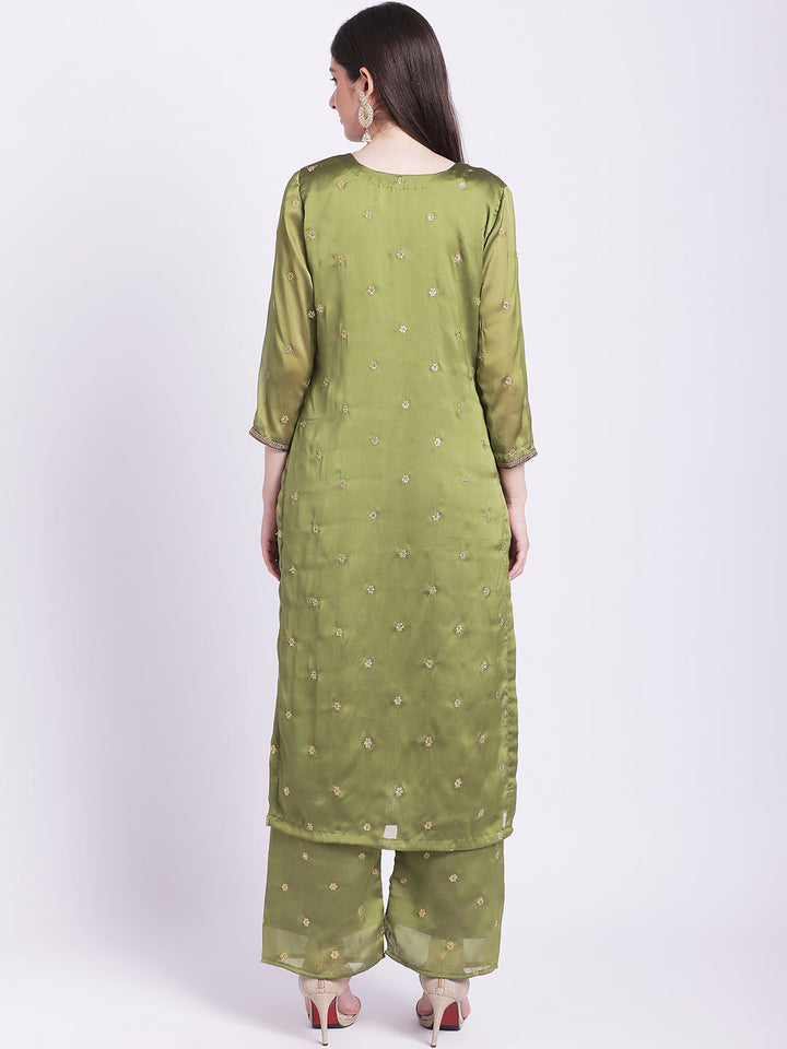 anokherang Combos Copy of Glam Green Embroidered Kurti with Straight Palazzo