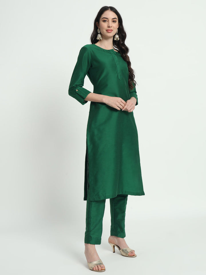 anokherang Combos Copy of Glorious Green Lines Straight Kurti with Pants and Tri-Color Dupatta