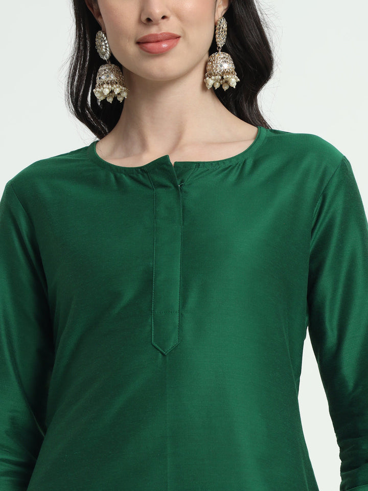 anokherang Combos Copy of Glorious Green Lines Straight Kurti with Pants and Tri-Color Dupatta