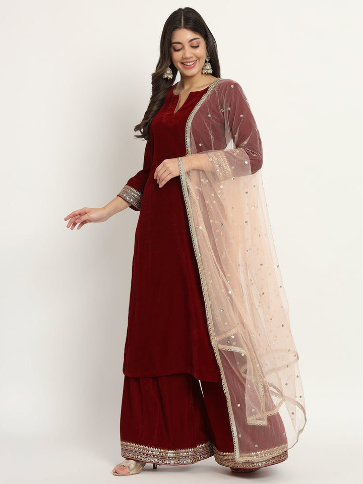 anokherang Combos Copy of Green Royale Zardozi Embroidered Velvet Kurti with Pants and Embroidered Dupatta