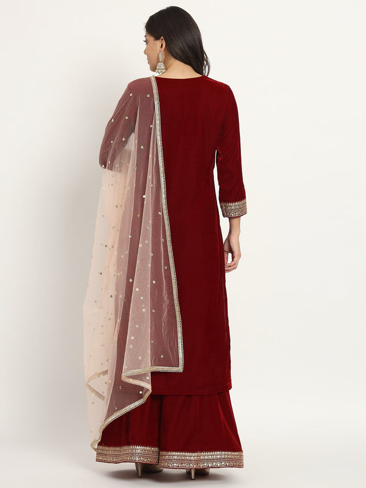 anokherang Combos Copy of Green Royale Zardozi Embroidered Velvet Kurti with Pants and Embroidered Dupatta