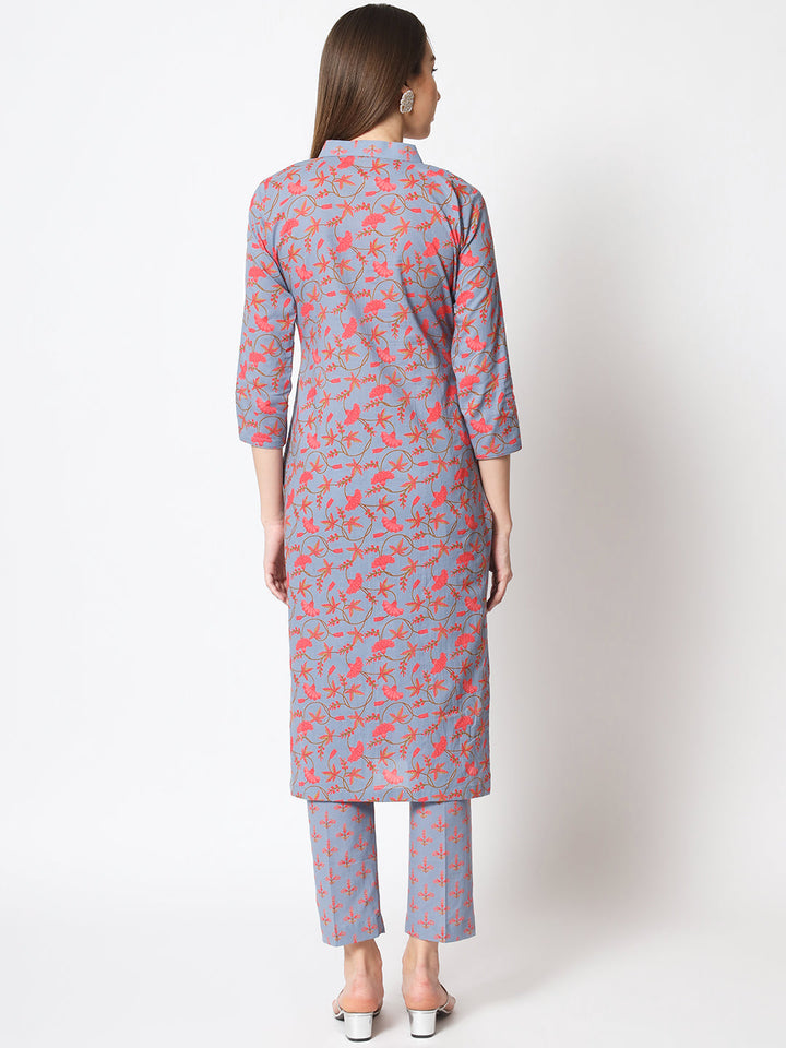 anokherang Combos Copy of Grey Melange Printed Kurti with Straight Pants