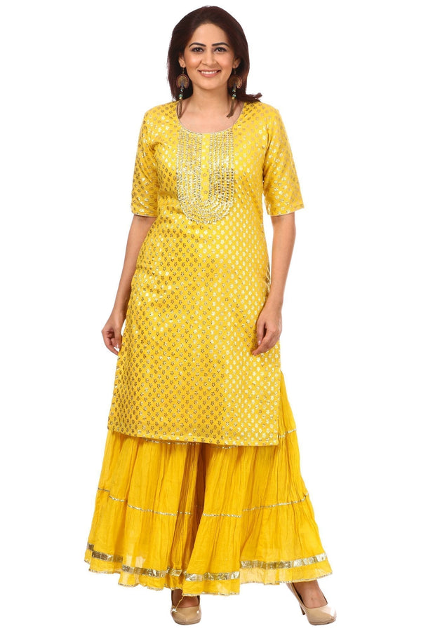 anokherang Combos Copy of Lemony Lemon Gotta Short Kurti with Gathered Sharara