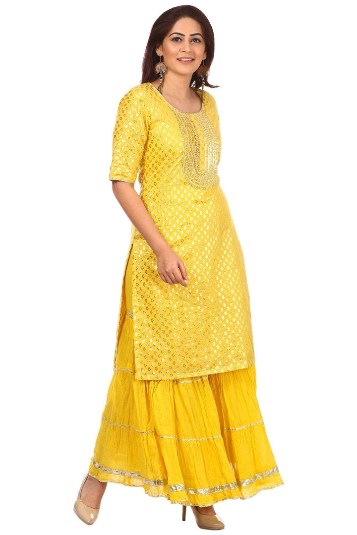anokherang Combos Copy of Lemony Lemon Gotta Short Kurti with Gathered Sharara