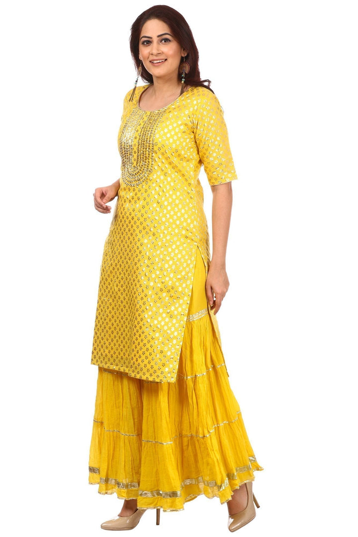anokherang Combos Copy of Lemony Lemon Gotta Short Kurti with Gathered Sharara
