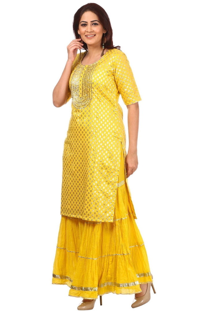 anokherang Combos Copy of Lemony Lemon Gotta Short Kurti with Gathered Sharara