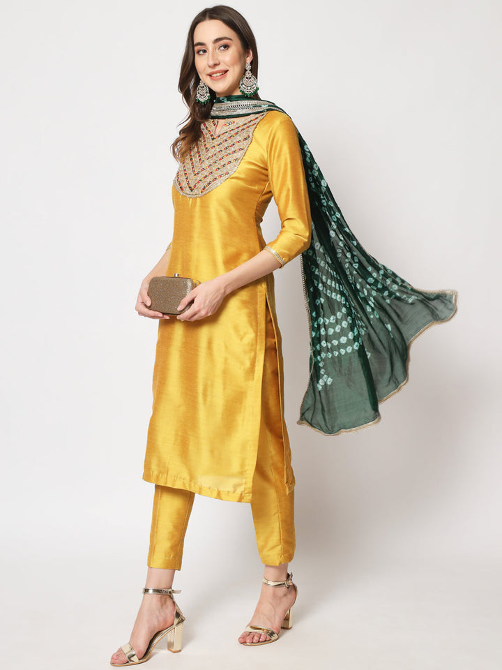 anokherang Combos Copy of Mustard Embroidered Straight Kurti with Straight Pants