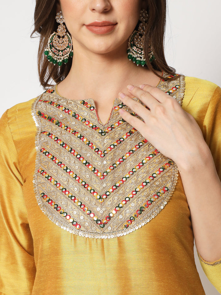 anokherang Combos Copy of Mustard Embroidered Straight Kurti with Straight Pants