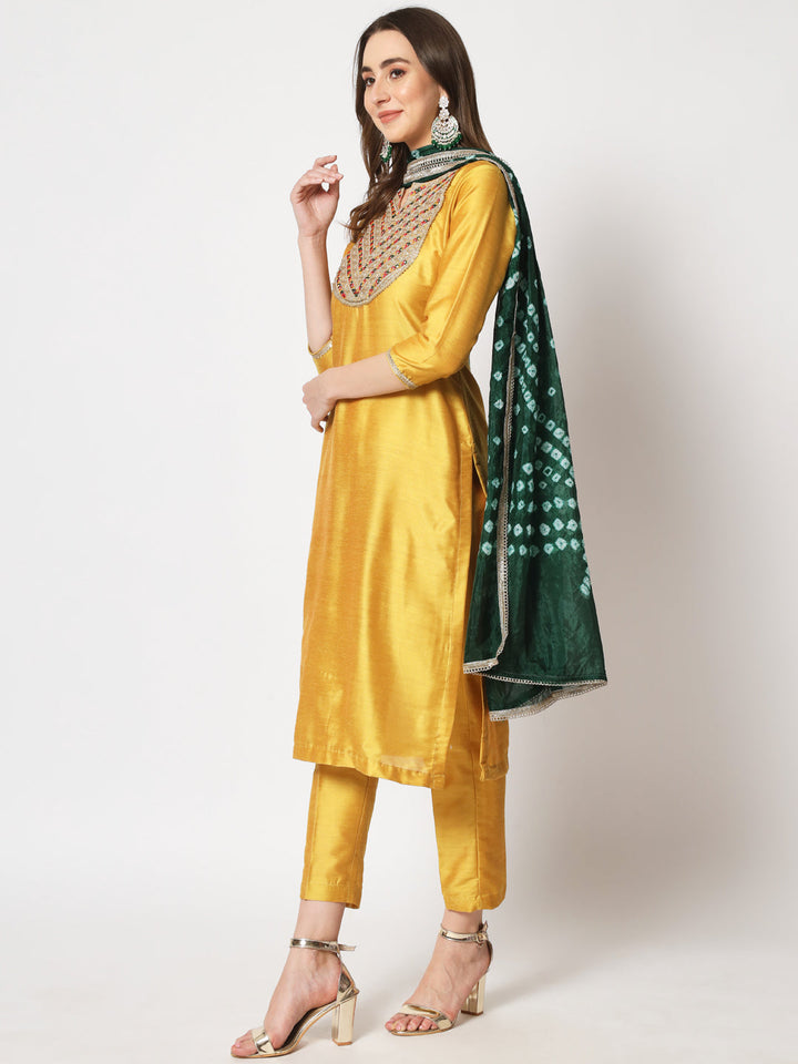 anokherang Combos Copy of Mustard Embroidered Straight Kurti with Straight Pants