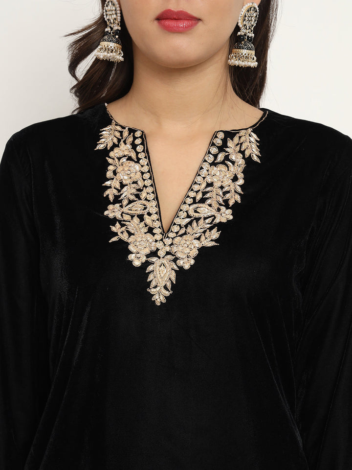 anokherang Combos Copy of Noor Black Velvet Kurti with Pants