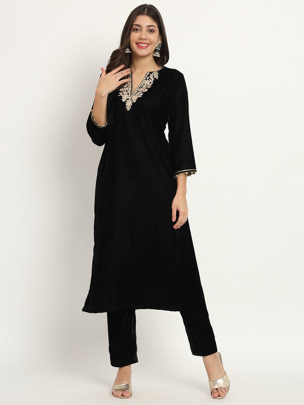 anokherang Combos Copy of Noor Black Velvet Kurti with Pants