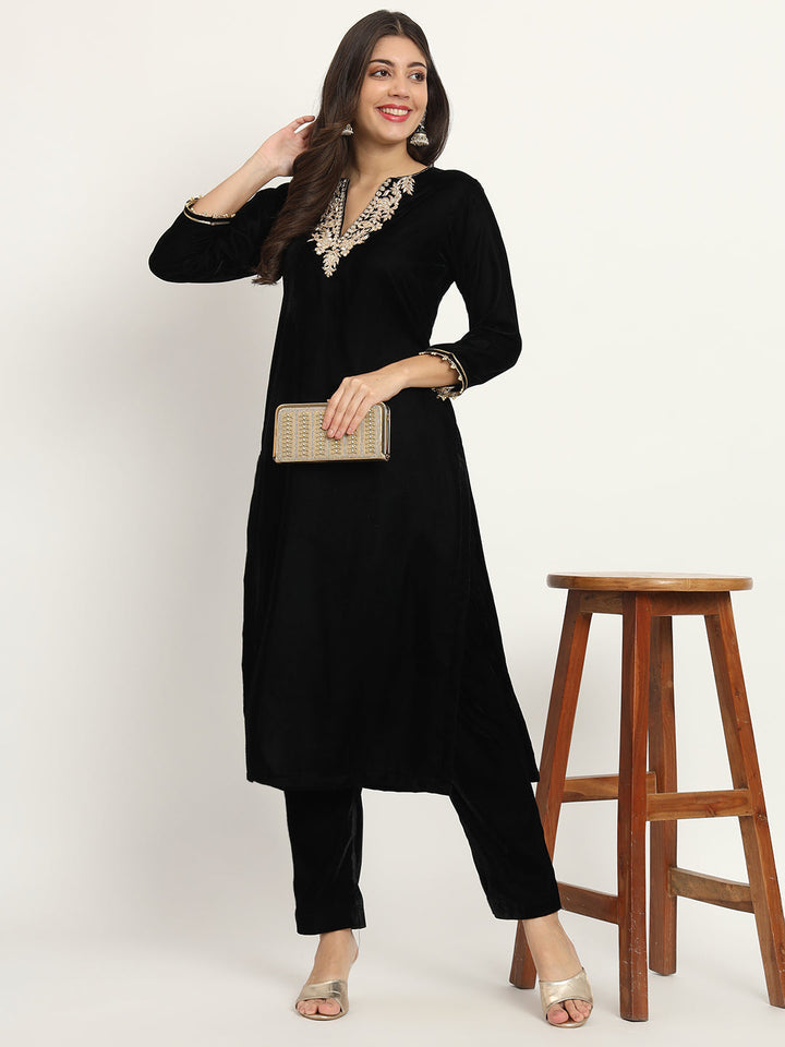 anokherang Combos Copy of Noor Black Velvet Kurti with Pants