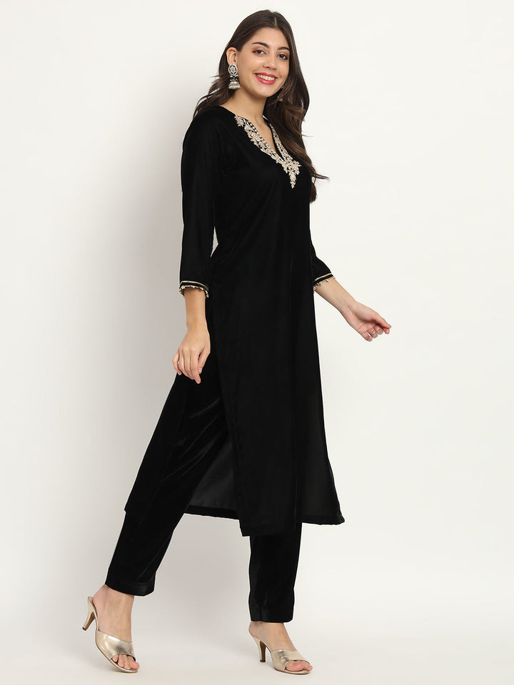 anokherang Combos Copy of Noor Black Velvet Kurti with Pants