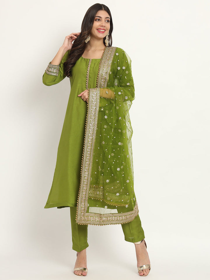 anokherang Combos Copy of Noor Mehendi Green Kurti with Pants