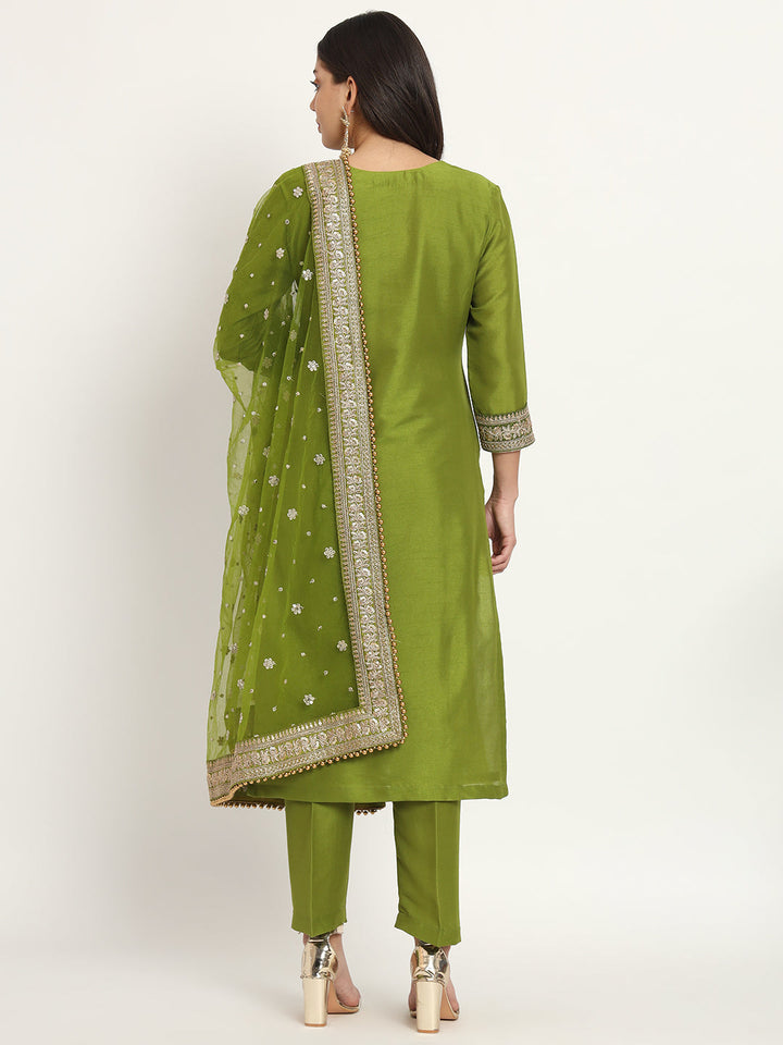 anokherang Combos Copy of Noor Mehendi Green Kurti with Pants