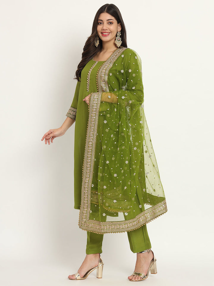 anokherang Combos Copy of Noor Mehendi Green Kurti with Pants