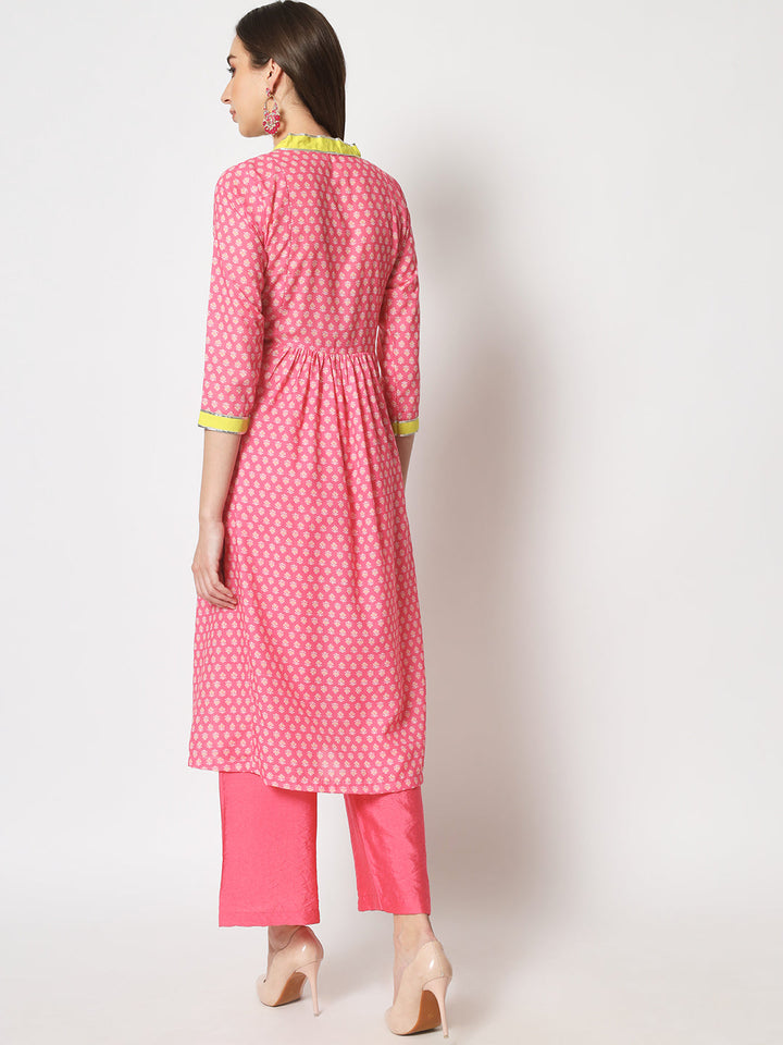anokherang Combos Copy of Pink Fusion Printed A - Line Kurti with Palazzo