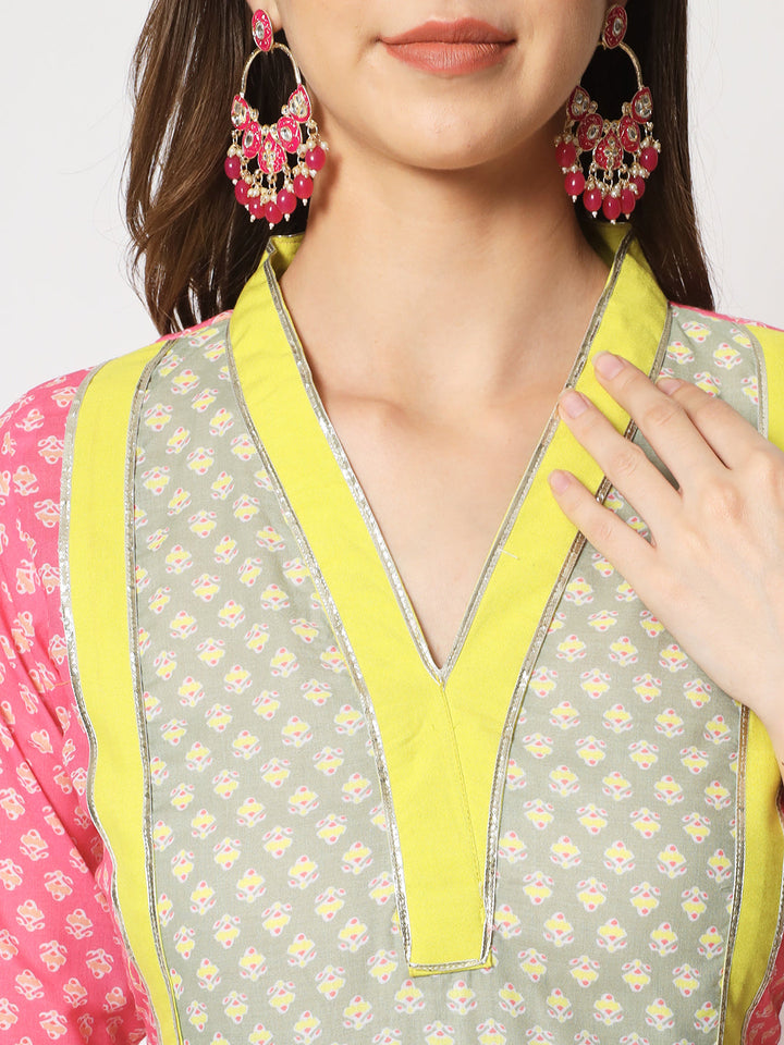 anokherang Combos Copy of Pink Fusion Printed A - Line Kurti with Palazzo
