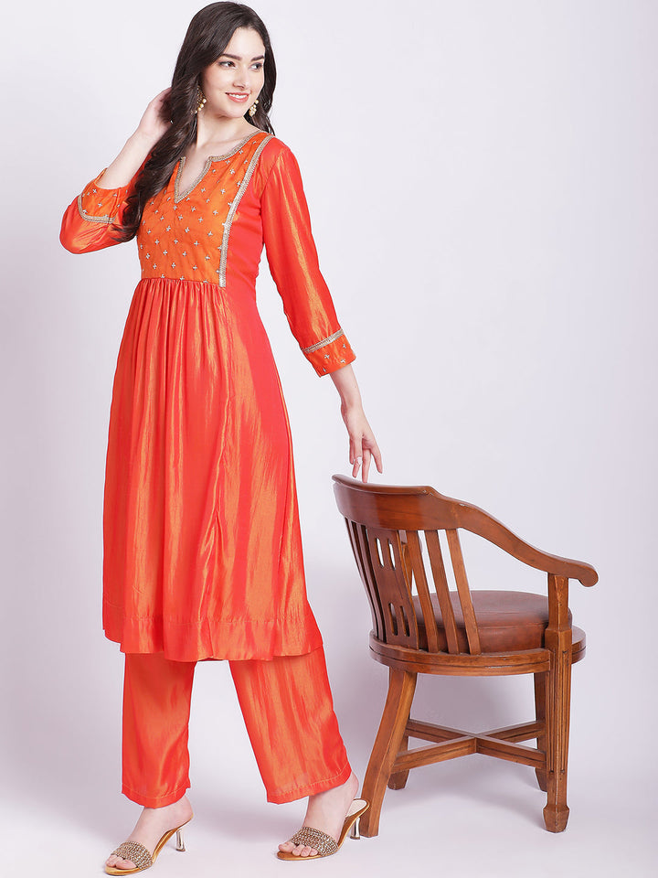 anokherang Combos Copy of Pink punch A-Line Kurti with Straight Palazzo and Organza Dupatta