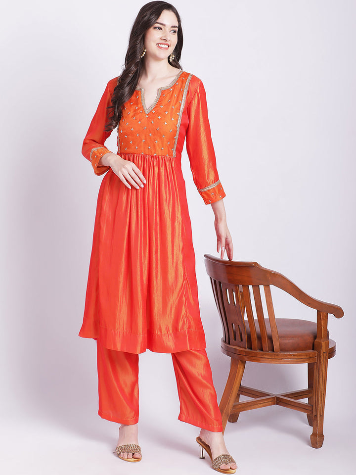 anokherang Combos Copy of Pink punch A-Line Kurti with Straight Palazzo and Organza Dupatta