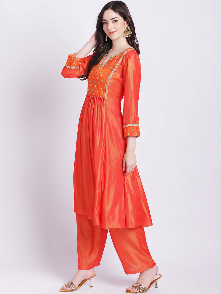 anokherang Combos Copy of Pink punch A-Line Kurti with Straight Palazzo and Organza Dupatta