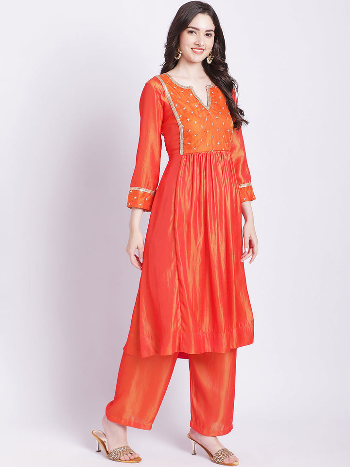 anokherang Combos Copy of Pink punch A-Line Kurti with Straight Palazzo and Organza Dupatta