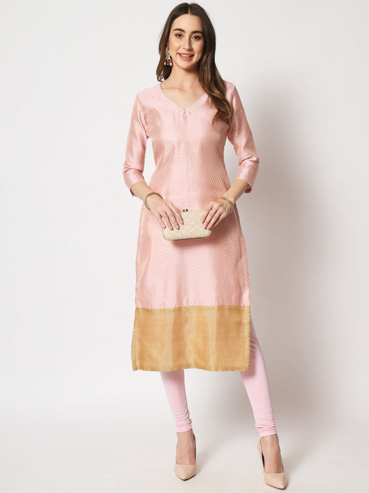 anokherang Combos Copy of Pink Royal Brocade Straight Kurti with Chudidar