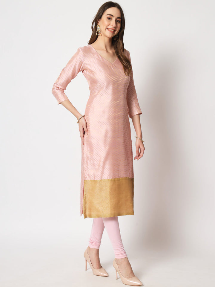 anokherang Combos Copy of Pink Royal Brocade Straight Kurti with Chudidar