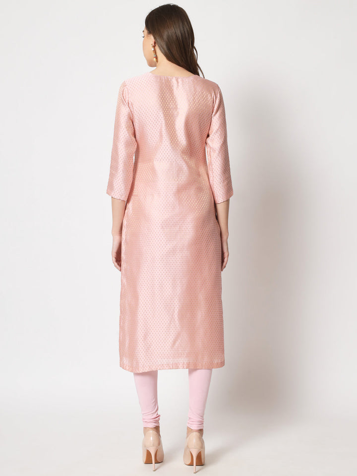 anokherang Combos Copy of Pink Royal Brocade Straight Kurti with Chudidar