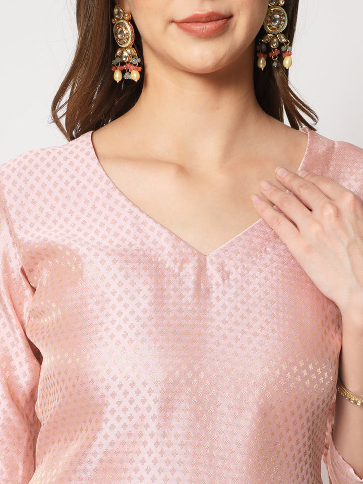 anokherang Combos Copy of Pink Royal Brocade Straight Kurti with Chudidar