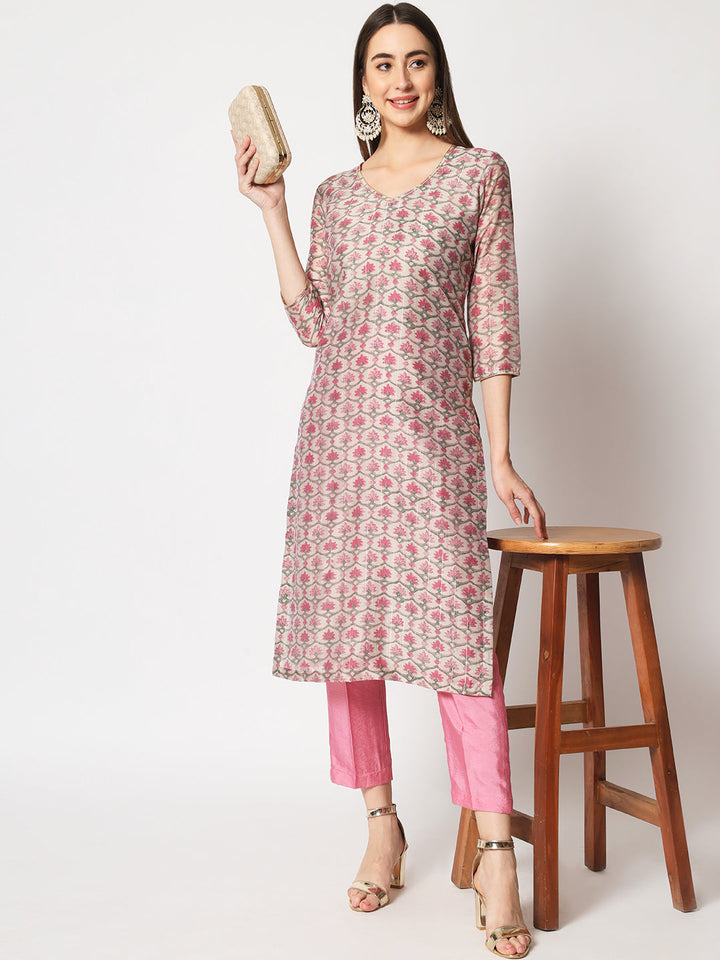 anokherang Combos Copy of Pink Royal Brocade Straight Kurti with Churidar and Net Stone Dupatta
