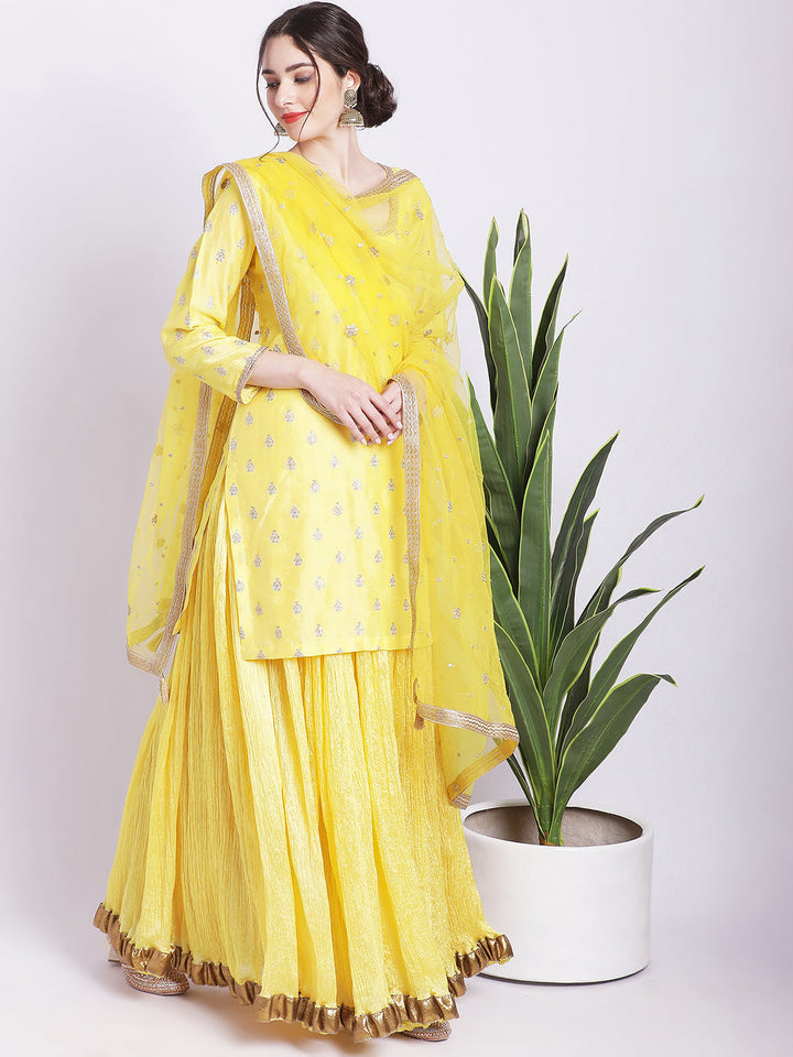 anokherang Combos Copy of Radiant Sunflower Yellow Kurta and Silk Skirt