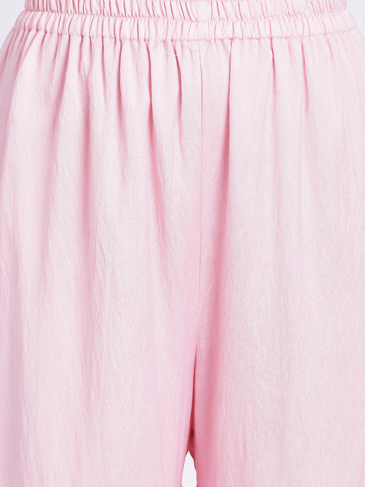 anokherang Combos Cotton Candy Pink Mirror Work Kurti With Gathered Sharara and Gota Dupatta