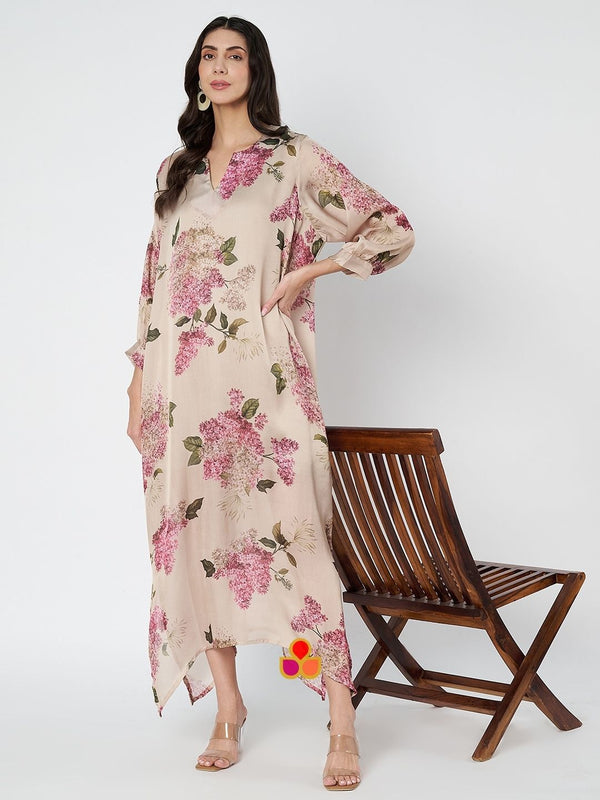 anokherang Combos Creamy Floral Printed Kaftan