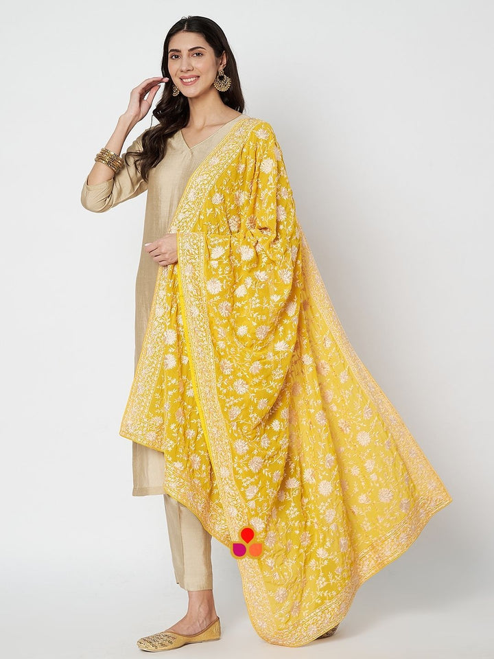 anokherang Combos Daisy Ivory Silk Straight Kurti With Pants and Parsi Gara Dupatta