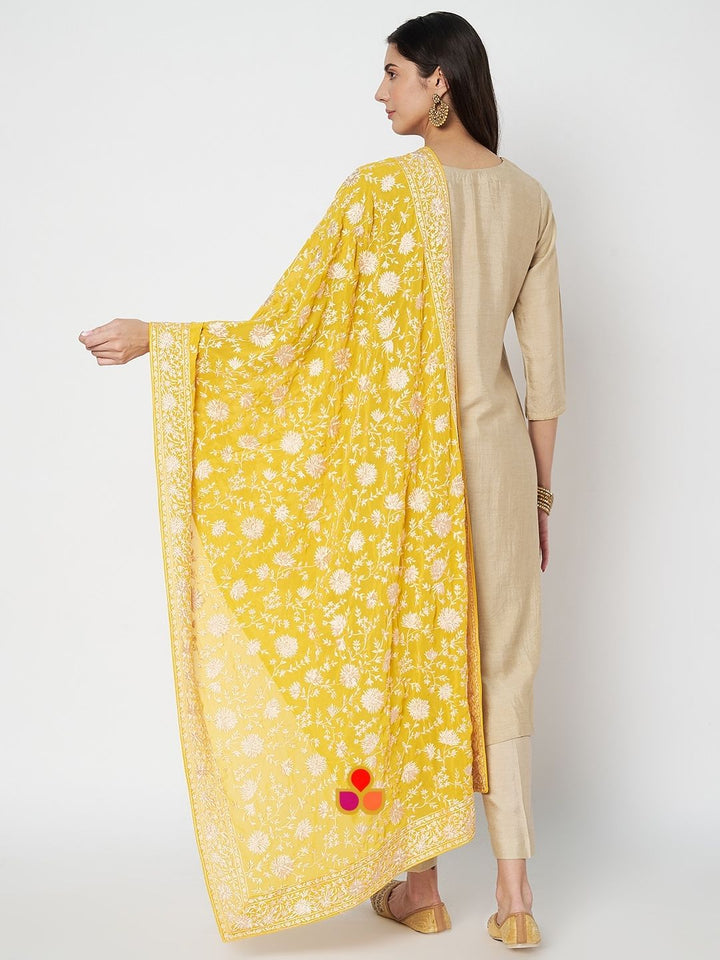 anokherang Combos Daisy Ivory Silk Straight Kurti With Pants and Parsi Gara Dupatta