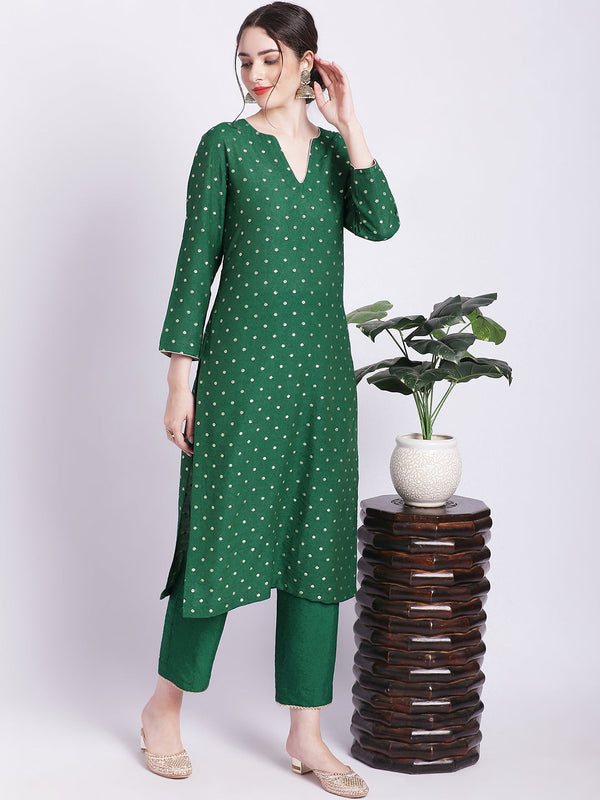 anokherang Combos Ethnic Green Banarasi Straight Kurti