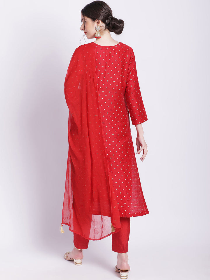 anokherang Combos Ethnic Maroon Banarasi Straight Kurti with Straight Pants and Mokaish Dupatta