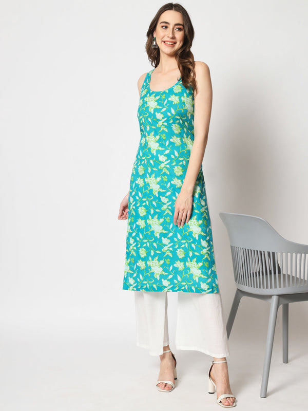 anokherang Combos Firozi Cotton Straight Kurti