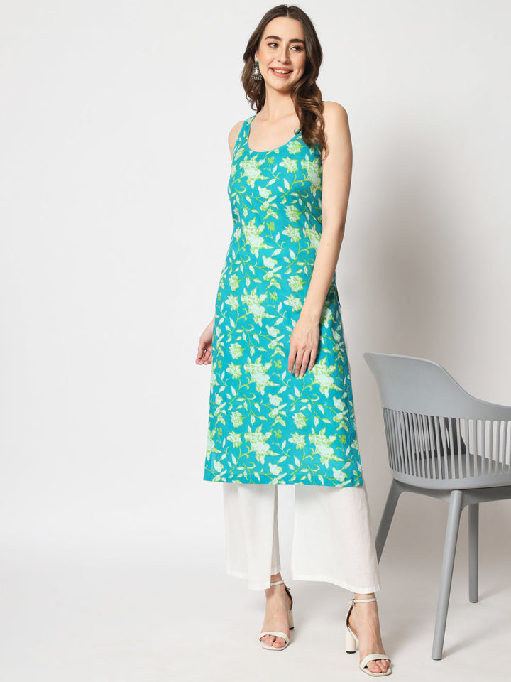 anokherang Combos Firozi Cotton Straight Kurti