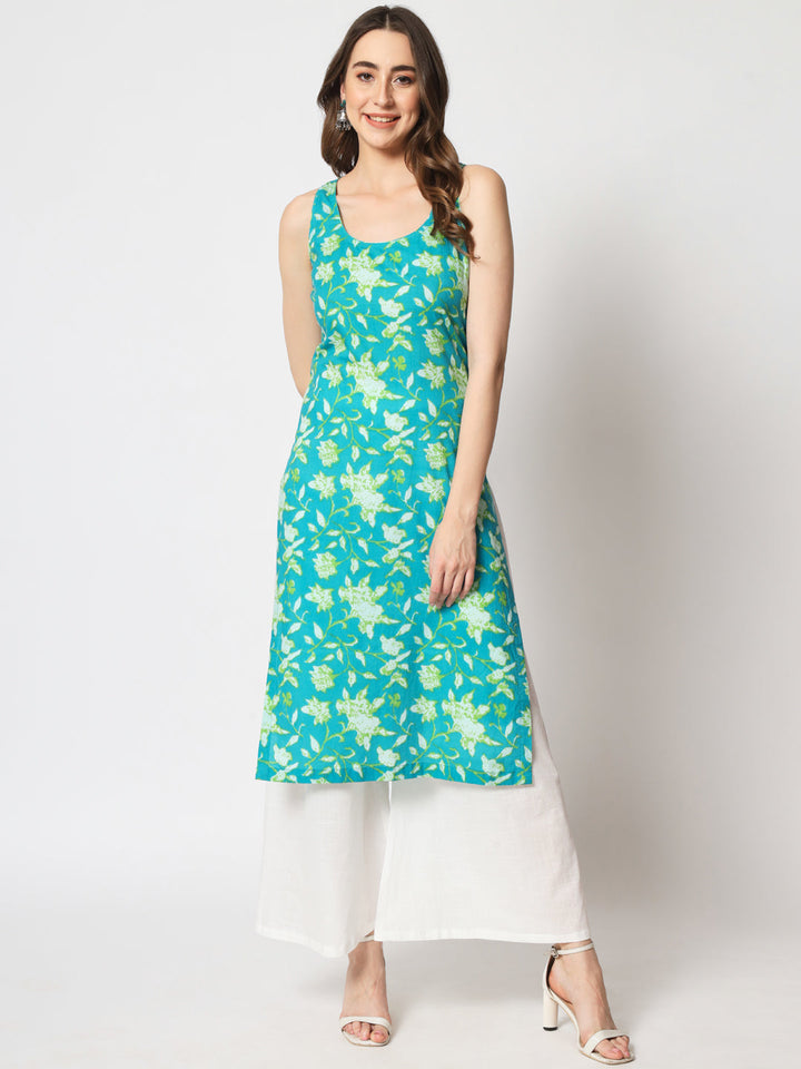 anokherang Combos Firozi Cotton Straight Kurti