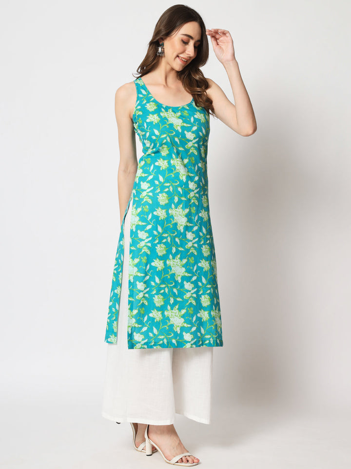 anokherang Combos Firozi Cotton Straight Kurti