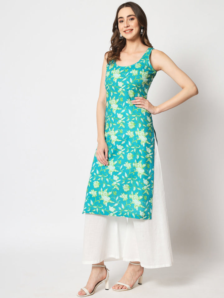 anokherang Combos Firozi Cotton Straight Kurti