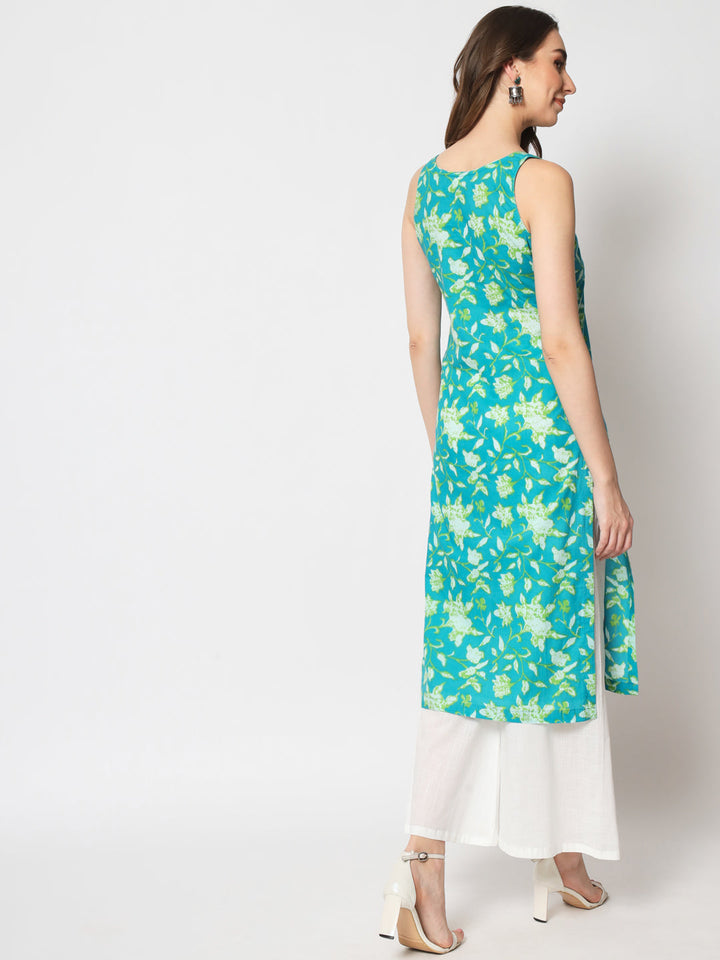 anokherang Combos Firozi Cotton Straight Kurti