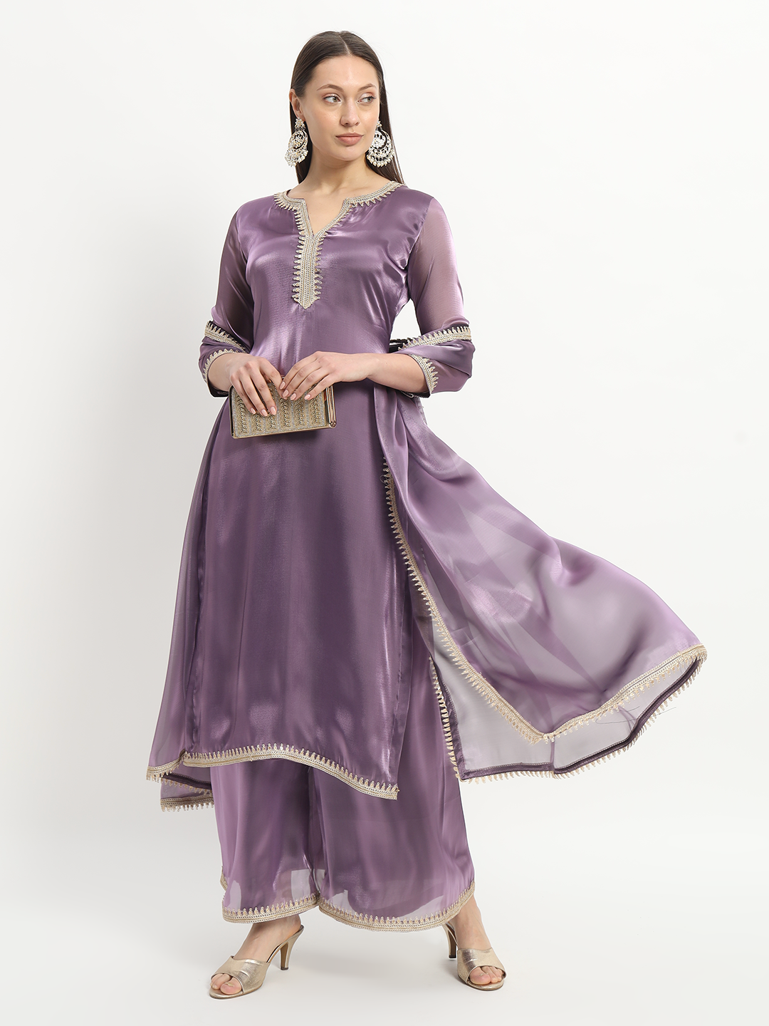 Golden Printed Cotton Pakistani Suit in Magenta : KJL351