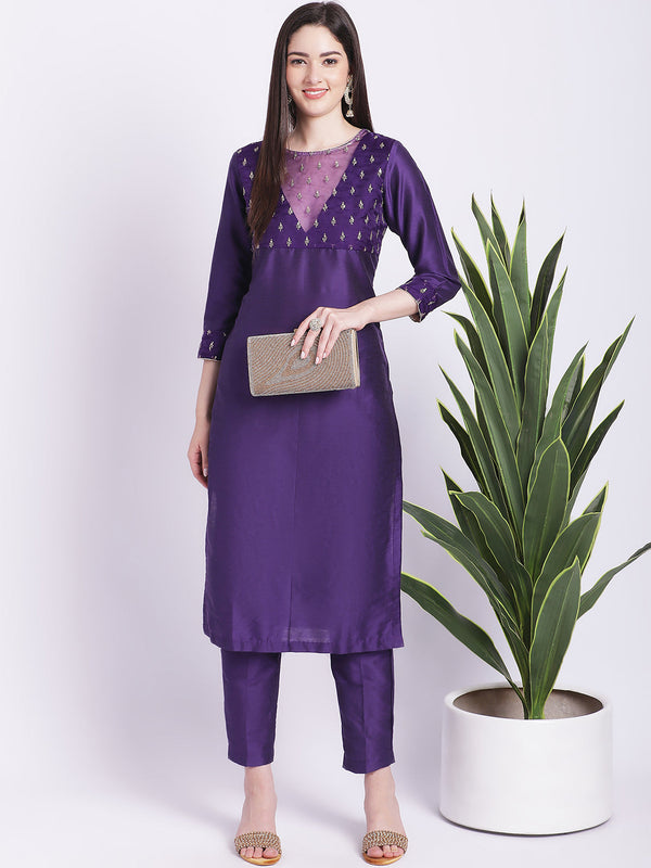 anokherang Combos Glowing Purple Straight Kurti with Straight Pants