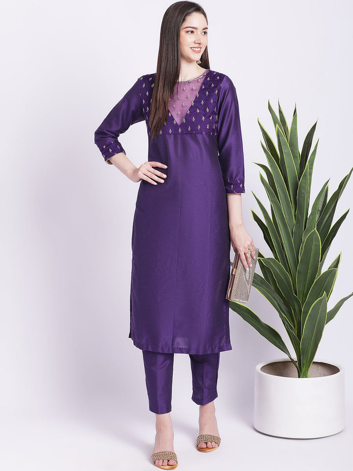 anokherang Combos Glowing Purple Straight Kurti with Straight Pants